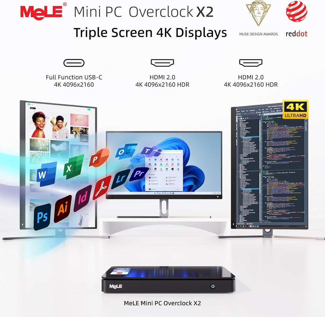 MeLE Overclock X2 Mini PC Twin Lake N150(bis zu 3.6GHz) Micro PC 16GB DDR4 512GB Speicher Kleine Des