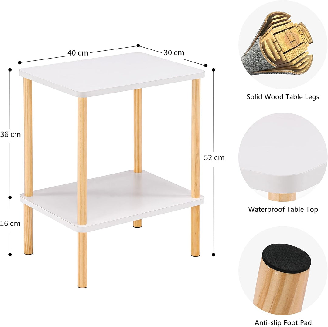 APICIZON Beistelltisch Holz, 2 Tier Nachttisch Schmal, 40x30x52cm, Beistelltisch Klein mit Stauraum,