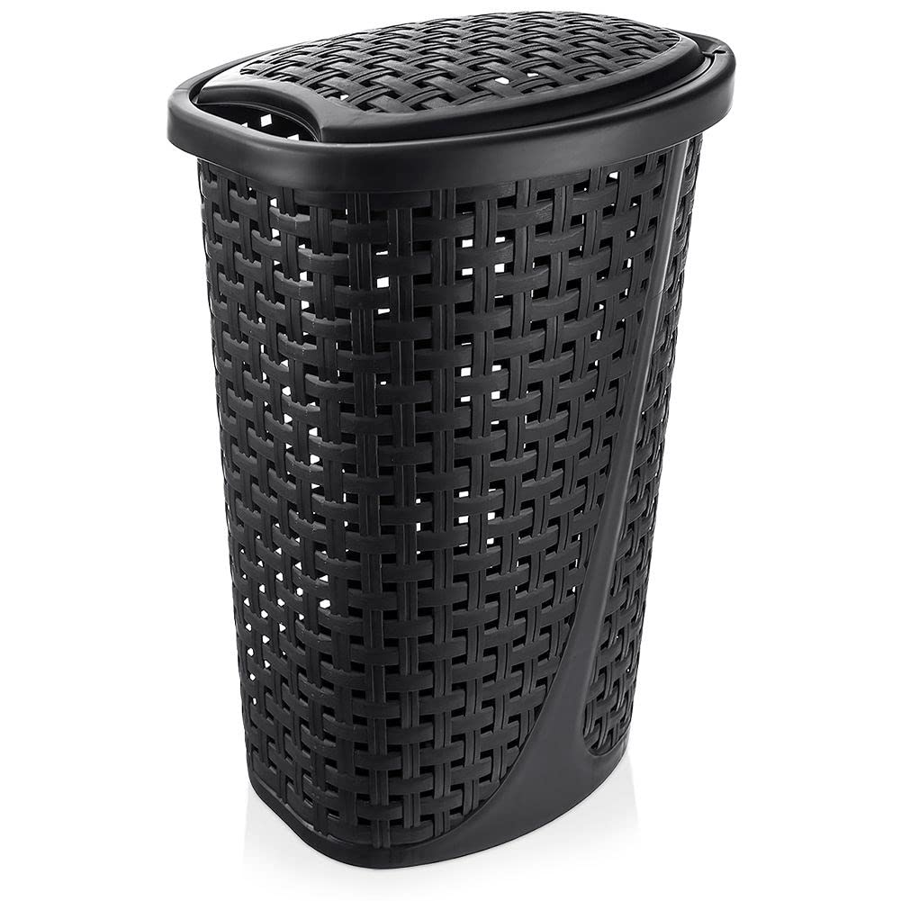 Wäschekorb Wäschetonne Wäschesammler Wäschebox Wäschebehälter mit Deckel schmal schwarz 45 L 41x32x6