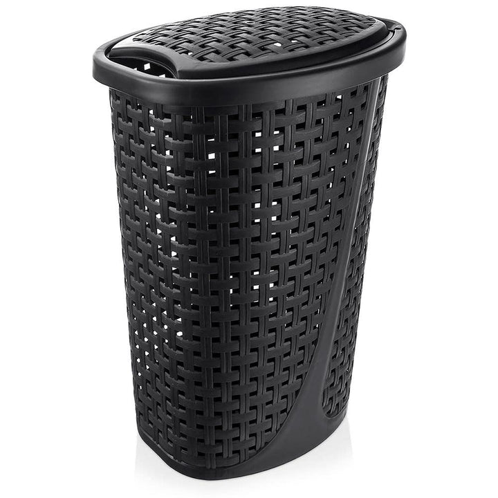 Wäschekorb Wäschetonne Wäschesammler Wäschebox Wäschebehälter mit Deckel schmal schwarz 45 L 41x32x6