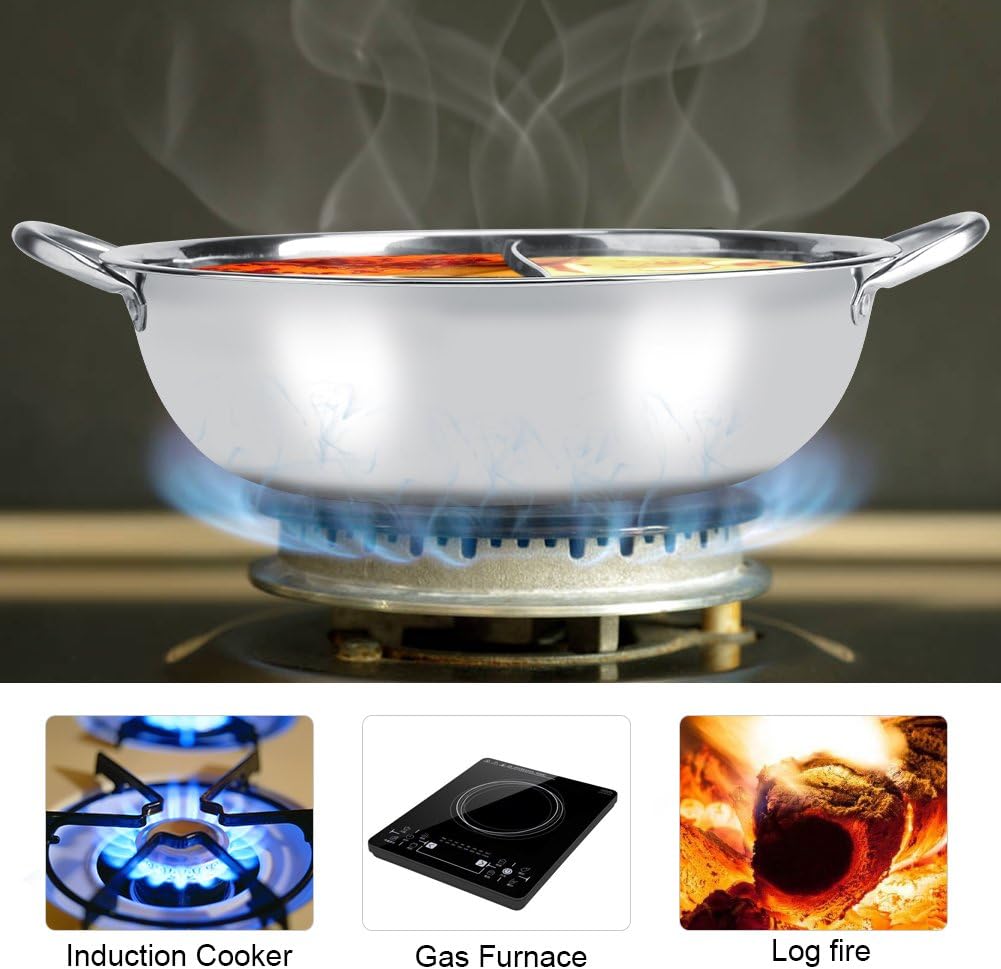 Edelstahl Hot Pot 2 Geschmack Trennsuppe Kochtöpfe Suppe Kochen Töpfe Hot Pot für Induktionsherd Gas