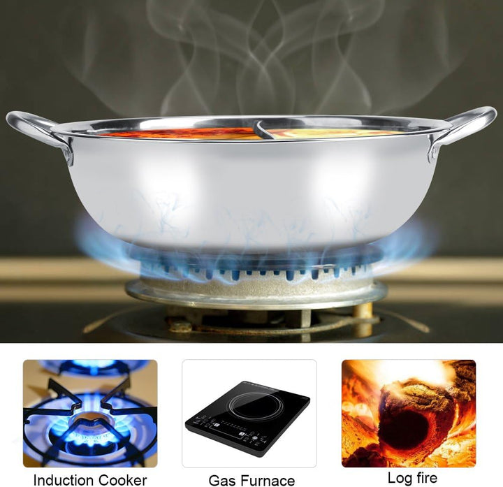 Edelstahl Hot Pot 2 Geschmack Trennsuppe Kochtöpfe Suppe Kochen Töpfe Hot Pot für Induktionsherd Gas