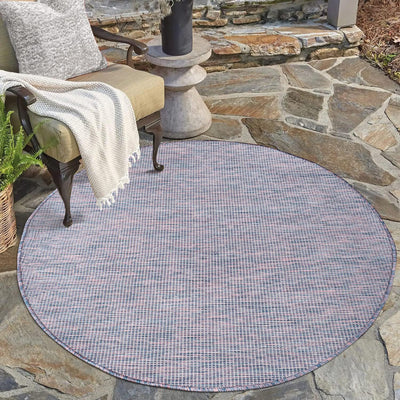 payé Outdoor Teppich Wetterfest Rund - Blau-Pink - 200cm - Küche Badezimmer Balkon Garten Terrassent