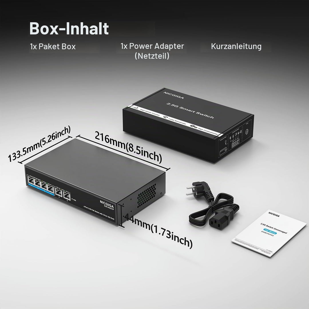 6 Port 2.5Gb PoE Switch Unmanaged with 4 Port 2.5G Base-T PoE+@65W + 2 x 10G RJ45 Uplink, NICGIGA 6