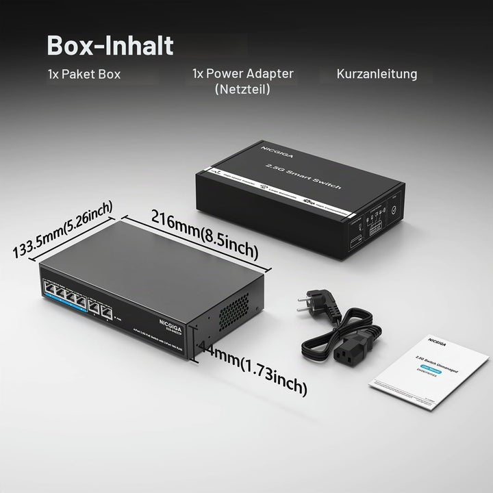6 Port 2.5Gb PoE Switch Unmanaged with 4 Port 2.5G Base-T PoE+@65W + 2 x 10G RJ45 Uplink, NICGIGA 6