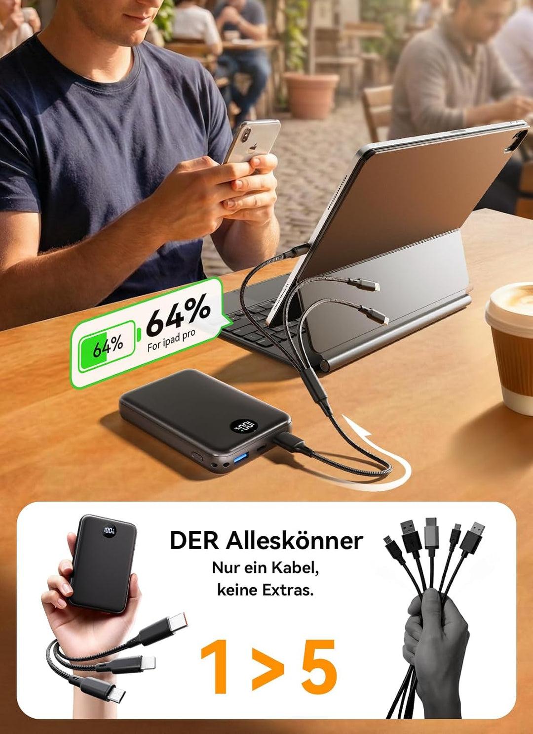 Power Bank 27000mAh, Ultra Kompakte Powerbank Schnellladen USB C, Externer Akku mit LED Display & 3-