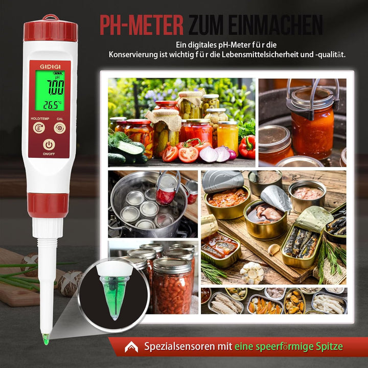 pH Messgerät für Lebensmittel,GIDIGI Digitaler pH Tester für Lebensmittel，Präzise pH Testkits für di