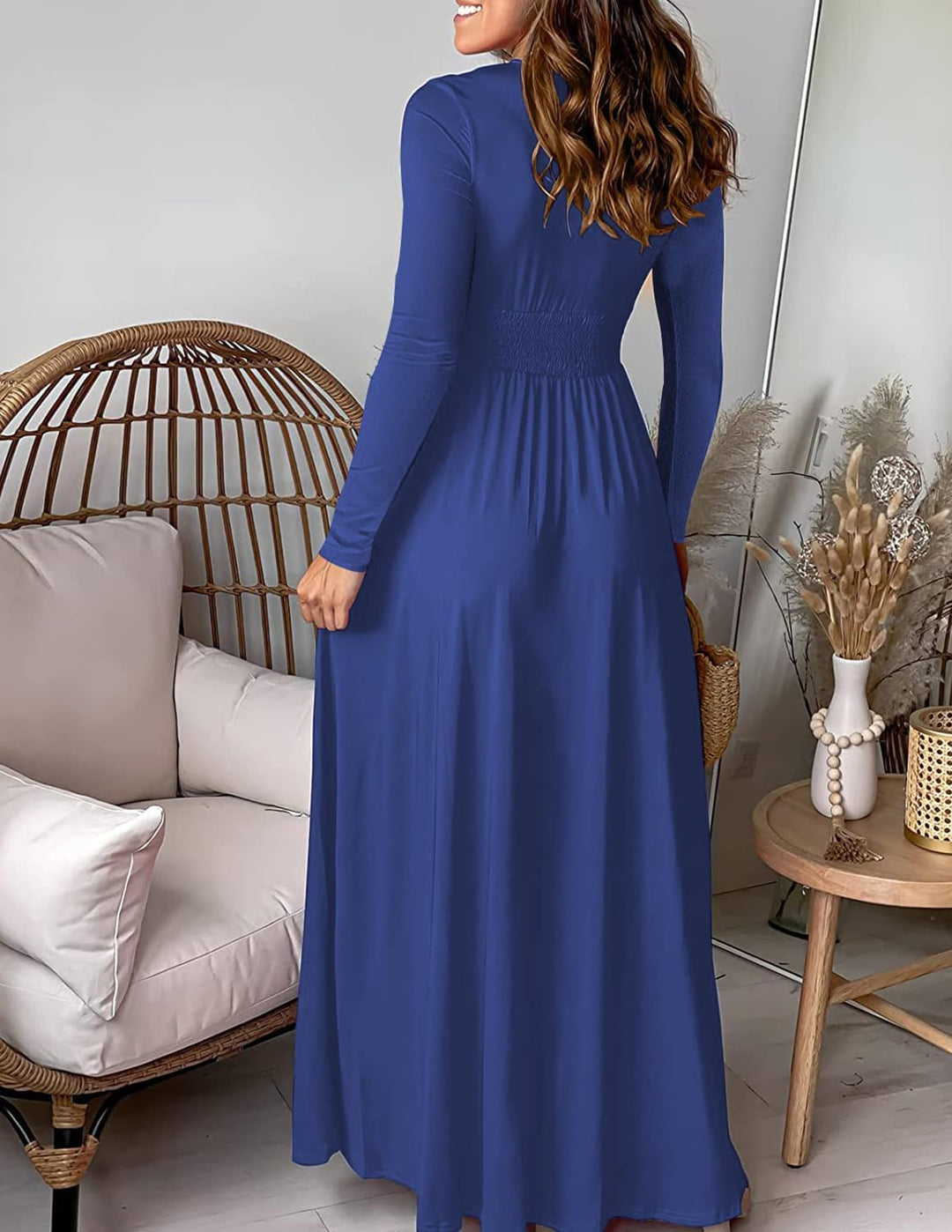 QUNERY Damen Kleid Elegant V Ausschnitt Langarm Kleider Herbst Winter wickelkleid Hohem Schlitz Lang