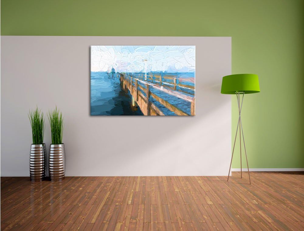 Pixxprint Pier im Meer / 100x70cm Leinwandbild bespannt auf Holzrahmen/Wandbild Kunstdruck Dekoratio