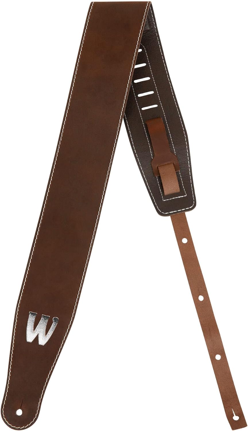 Warwick Teambuilt Genuine Leather Bass Strap - Brown, Silver Embossing