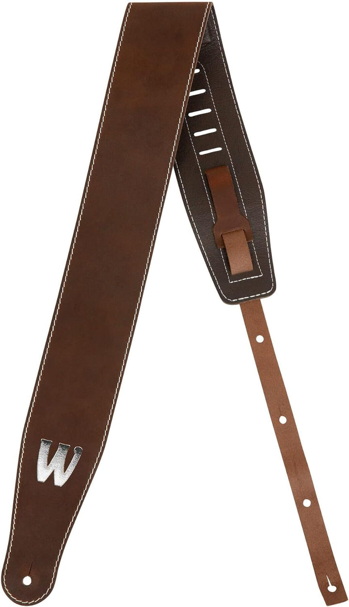Warwick Teambuilt Genuine Leather Bass Strap - Brown, Silver Embossing