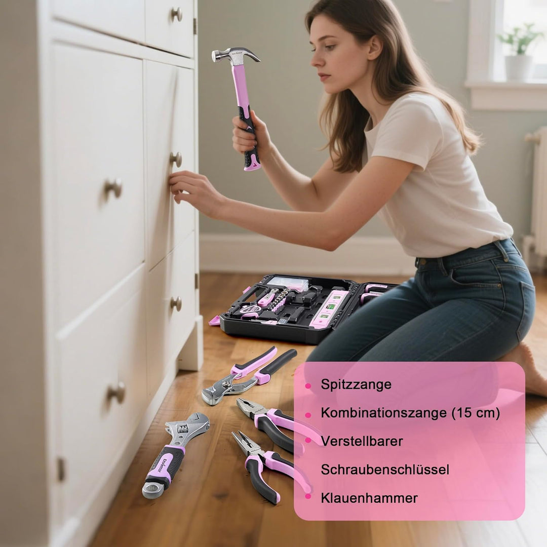 ENVENTOR Kleiner Werkzeugkoffer für Frauen, Haushalts Werkzeug-Set, Werkzeugkasten Rosa, Universal K
