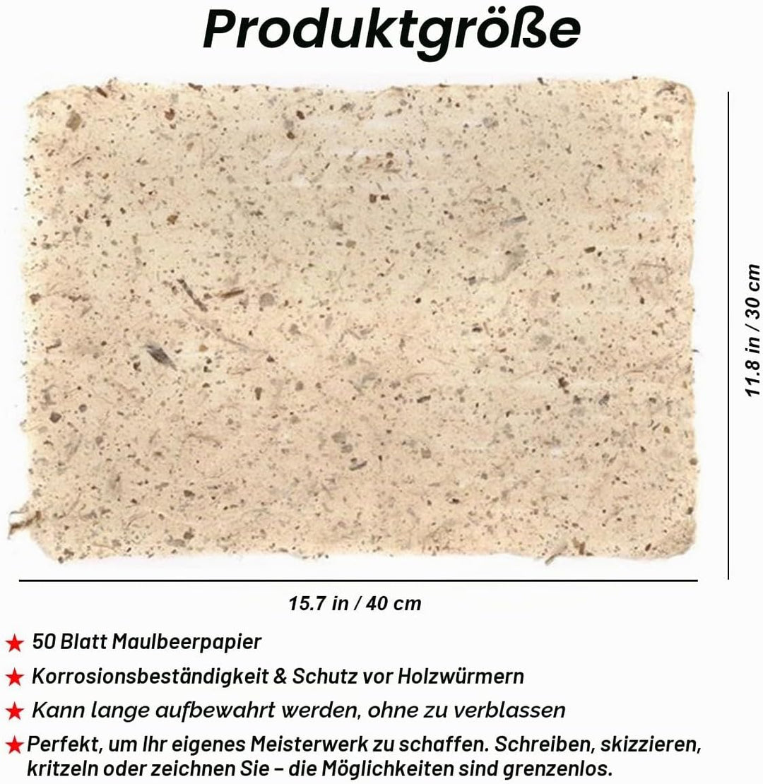 InnoStars 50 Blatt 30 x 40cm Maulbeerpapier, Handgemachtes Vintage Büttenpapier - Naturfaser Textur