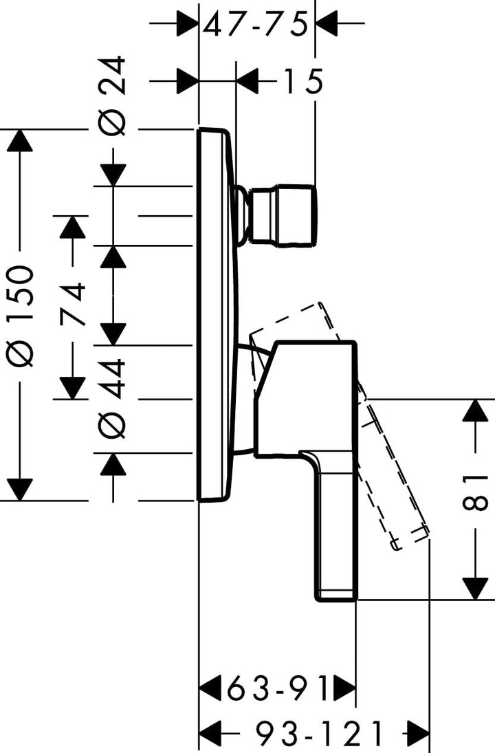 hansgrohe Metris S Unterputz Wannenarmatur, für 2 Funktionen, Chrom Wanne ohne Sicherungskombination