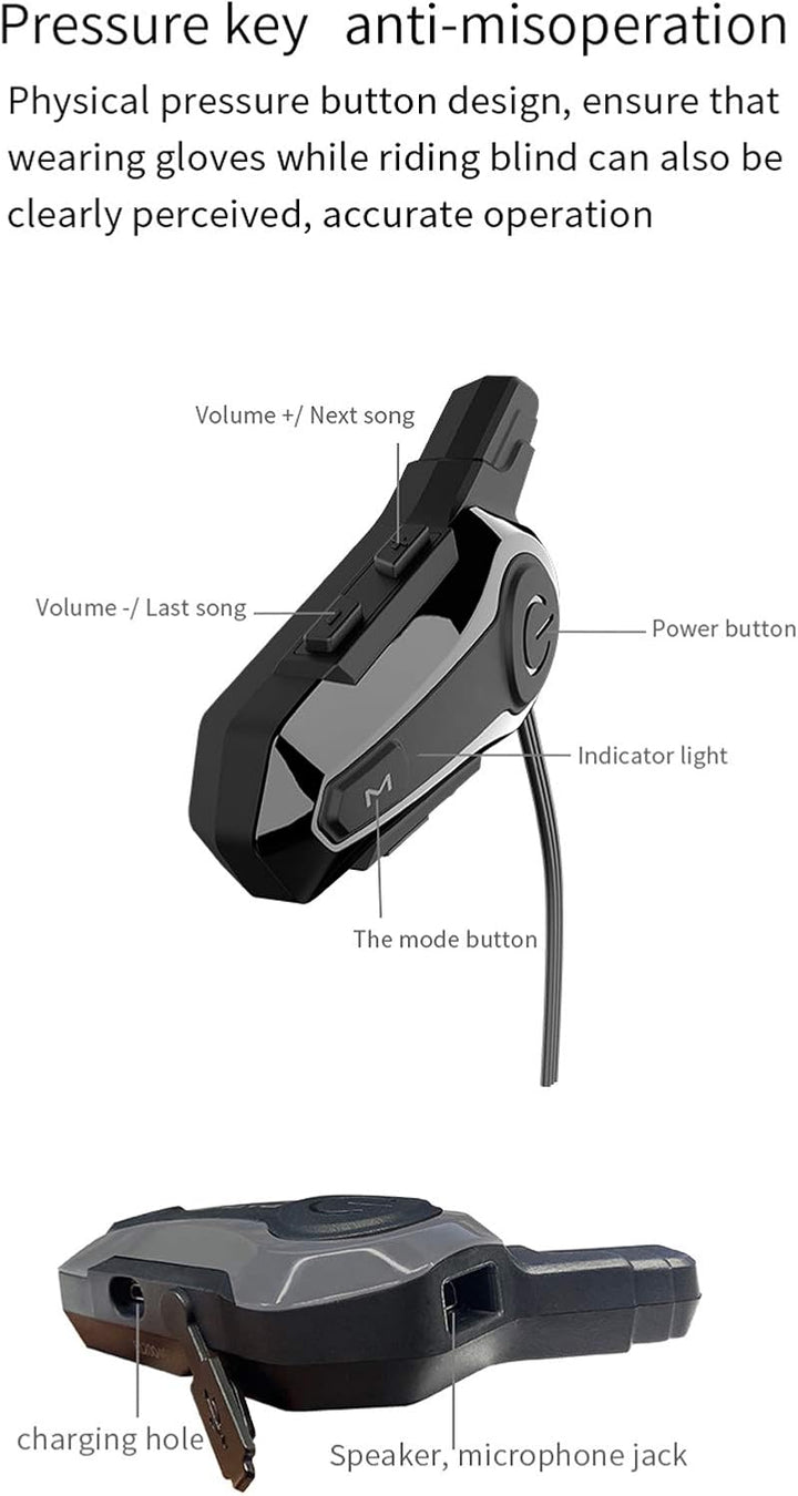 ACAGALA Motorcycle BT Intercom with Helmet BT Headset Waterproof Universal Communication System for