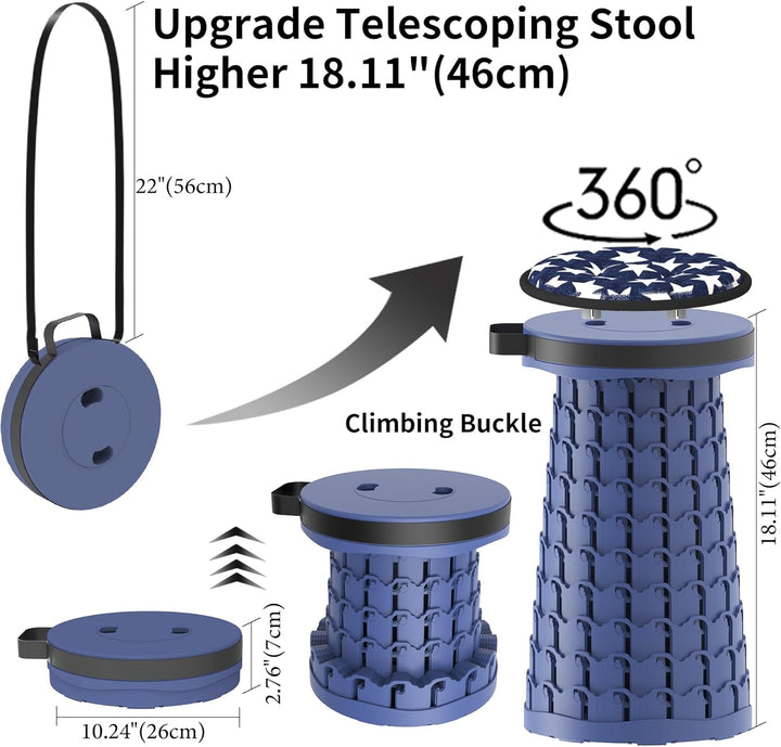Tragbarer klapphocker mit Kissen,Campinghocker faltbar,teleskophocker Faltbarer für Erwachsene für W