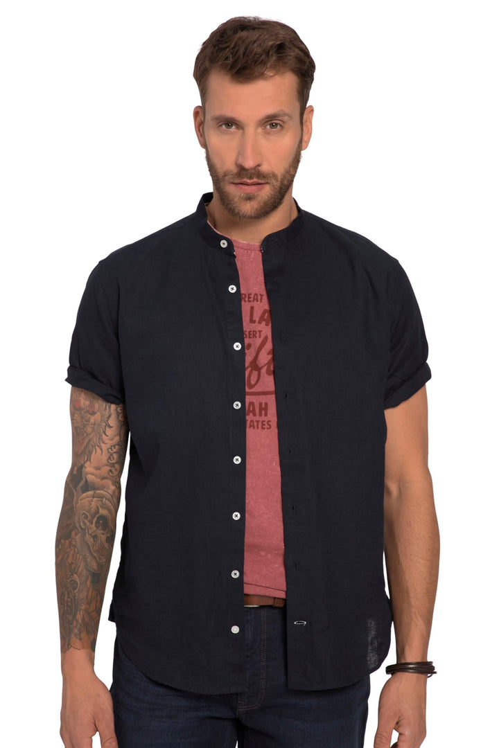 JP 1880 Herren grosse Grössen Übergrössen Menswear L-8XL Hemd, Halbarm, Leinenmix, Stehkragen, Moder