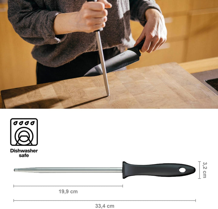 Fiskars Wetzstahl mit Kunststoffgriff, Essential, Rostfreier Edelstahl, HRC 53, Klingenlänge: 20 cm,