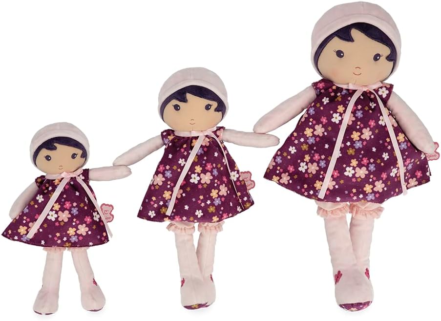 KALOO - Tendresse – Meine 1. Puppe aus violettem Stoff – Stoffpuppe 32 cm – Blumenkleid – Abnehmbare