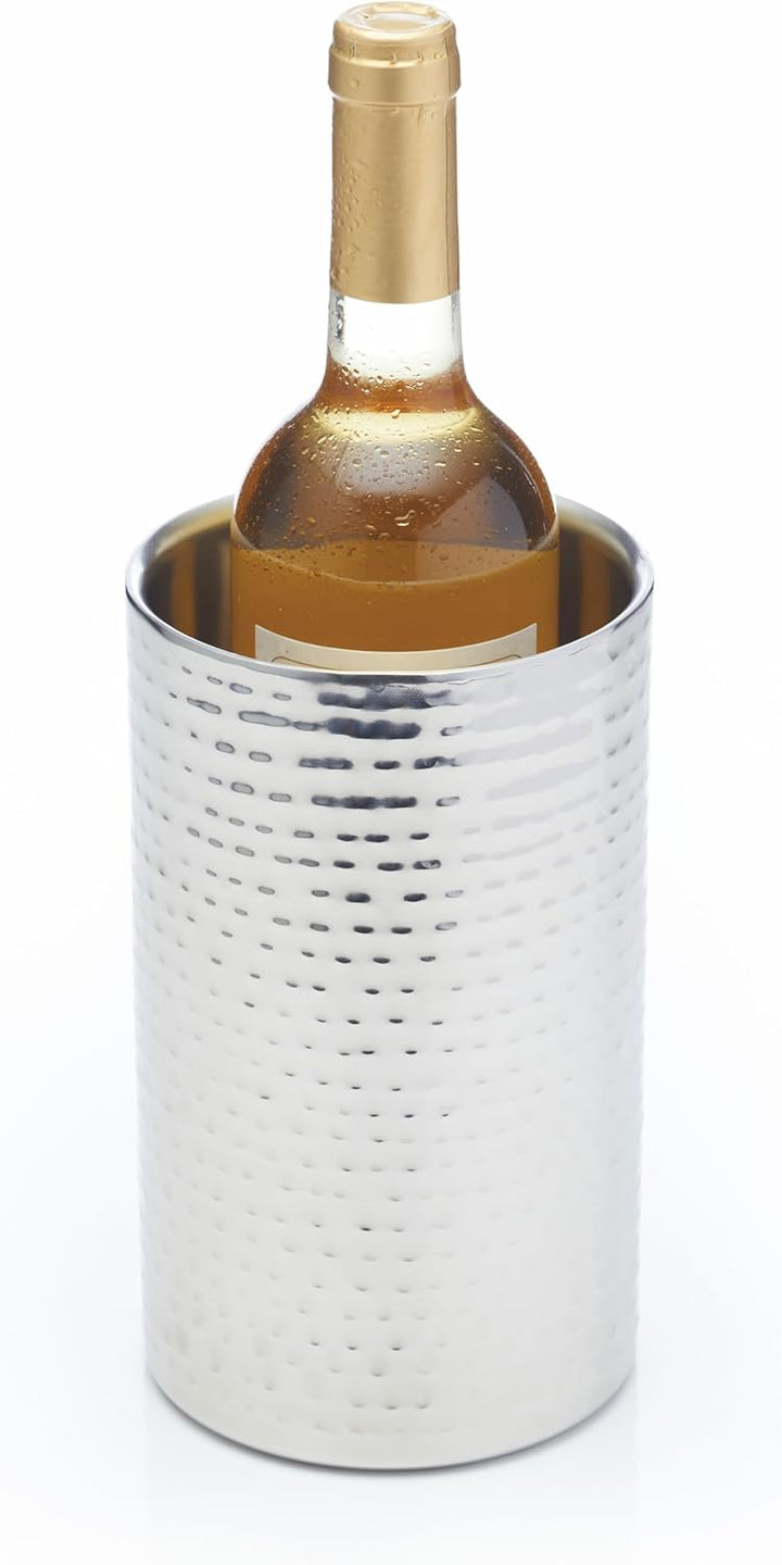 BarCraft Weinkühler, doppelwandiger Edelstahl Champagnerkühler, 12 x 20cm, gehämmertes Finish, Silbe