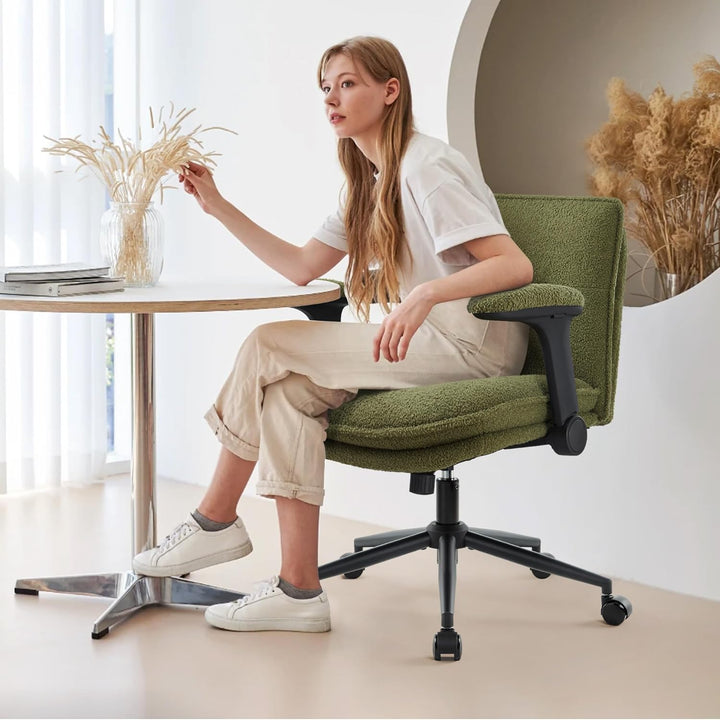IWMH Bürostuhl mit Armlehne & Rollen, Breiter Schreibtischstuhl Schneidersitz Verstellbaren, Ergonom