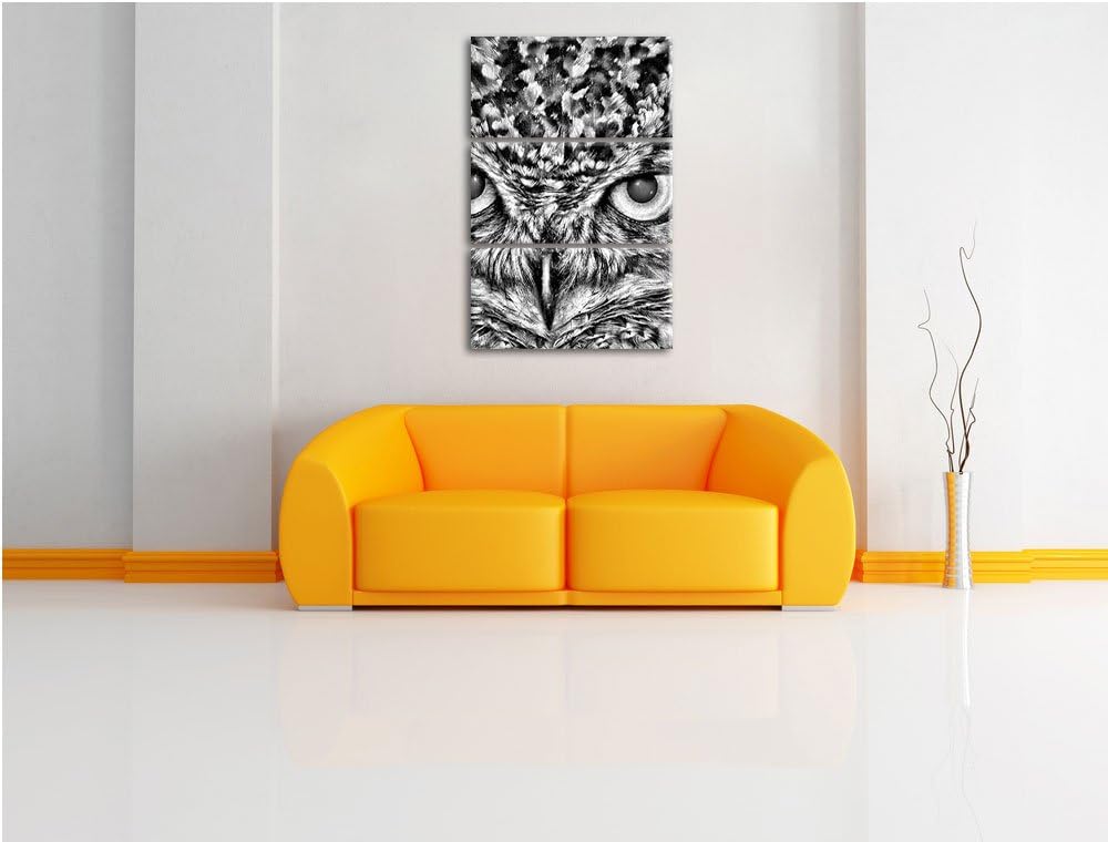 Pixxprint Eule mit gelben Augen als Leinwandbild/Grösse: 3 Teilig (120x80) cm/Wandbild/Kunstdruck/fe