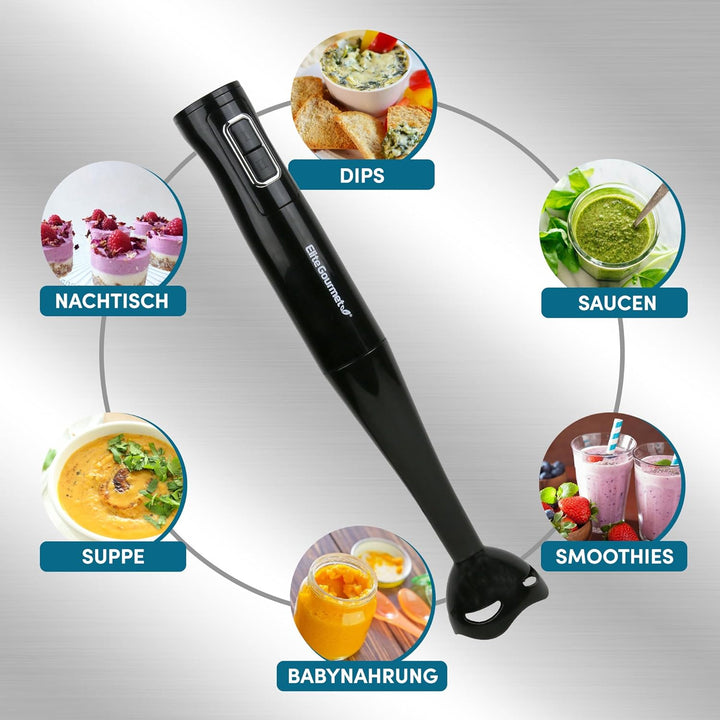 Elite Gourmet EHB1023 Stabmixer, 300 W, 2 Geschwindigkeiten, mit abnehmbaren Klingen, für Smoothies,