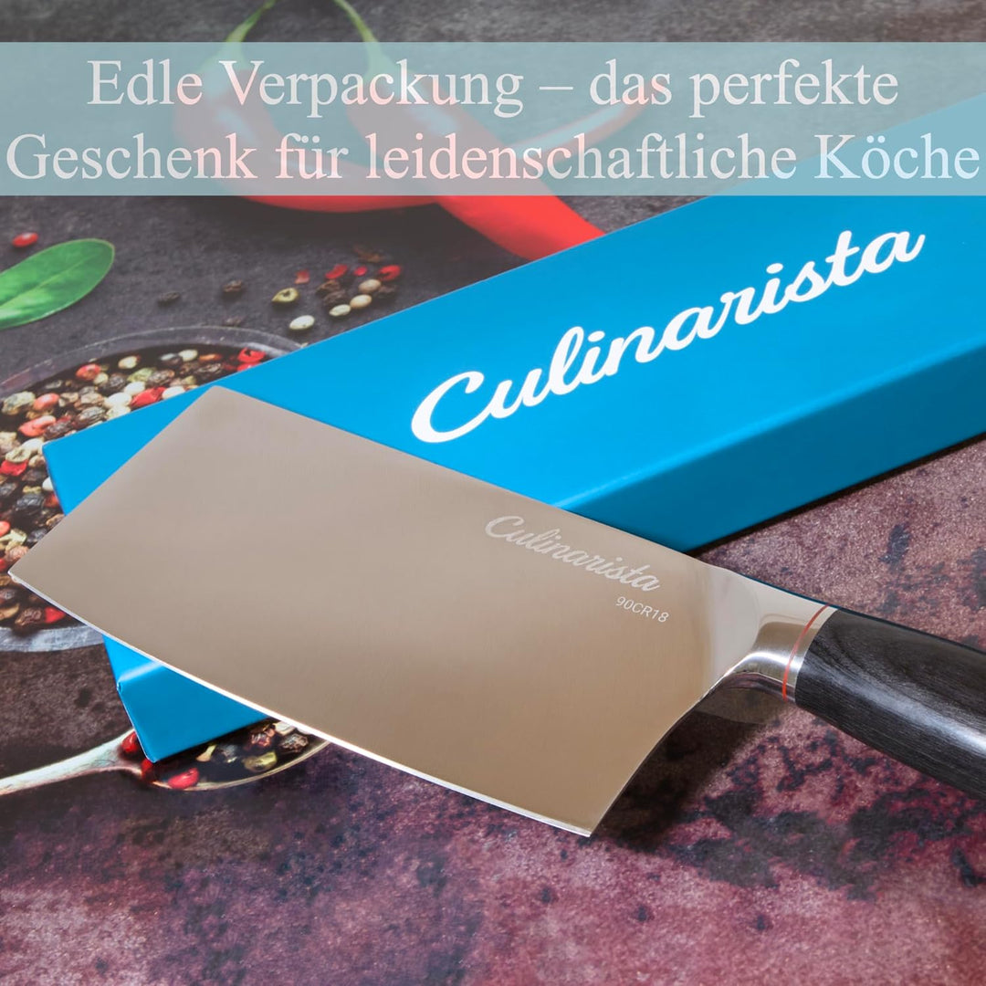 Cleaver – Hackmesser mit 18 cm Klinge aus Edelstahl, Ebenholzgriff, scharfes Profi Küchenmesser für