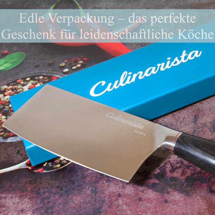 Cleaver – Hackmesser mit 18 cm Klinge aus Edelstahl, Ebenholzgriff, scharfes Profi Küchenmesser für