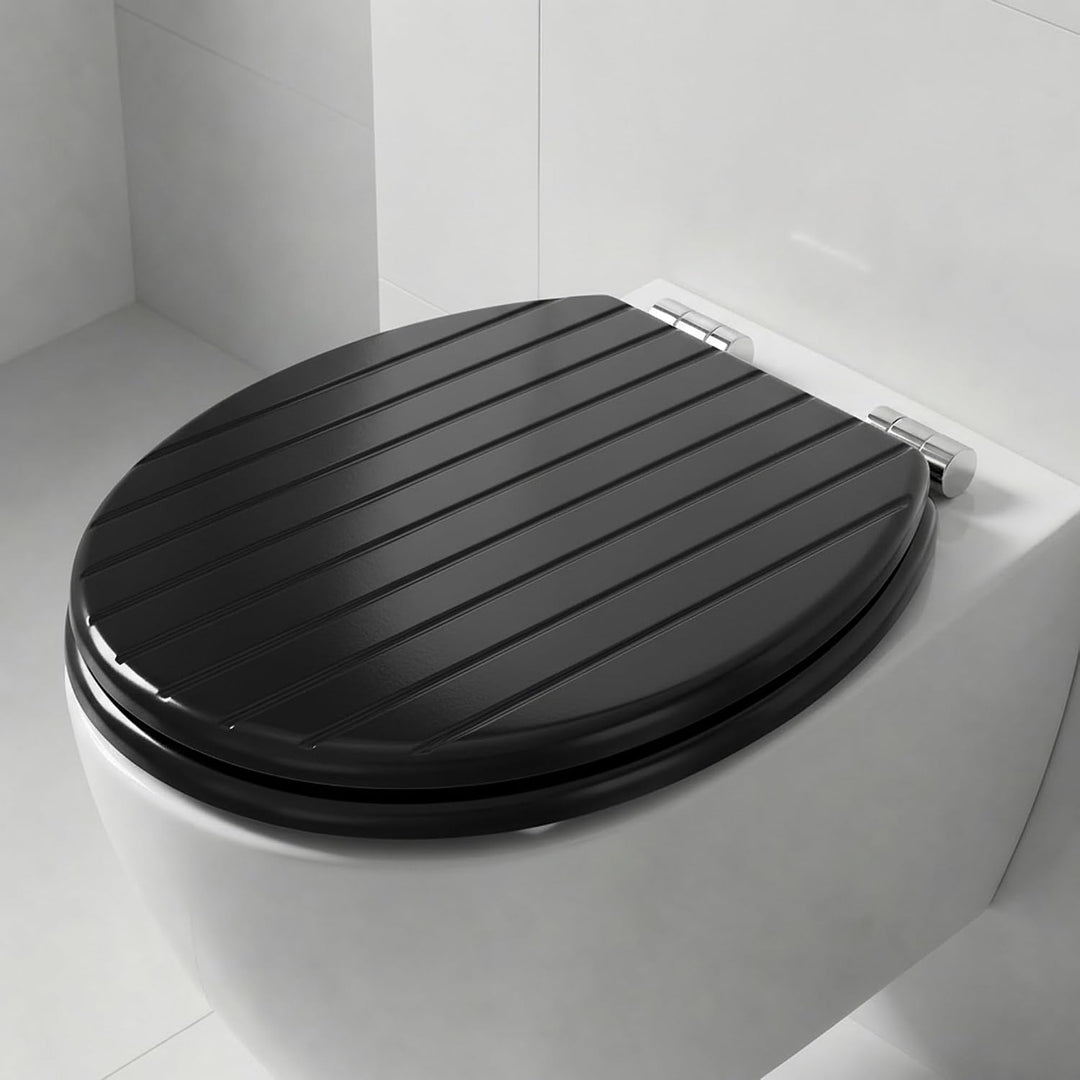 SINOBATH WC-Sitz Schwarz mit Absenkautomatik, MDF Toilettendeckel Soft Close, Matt Schwarzer Klodeck