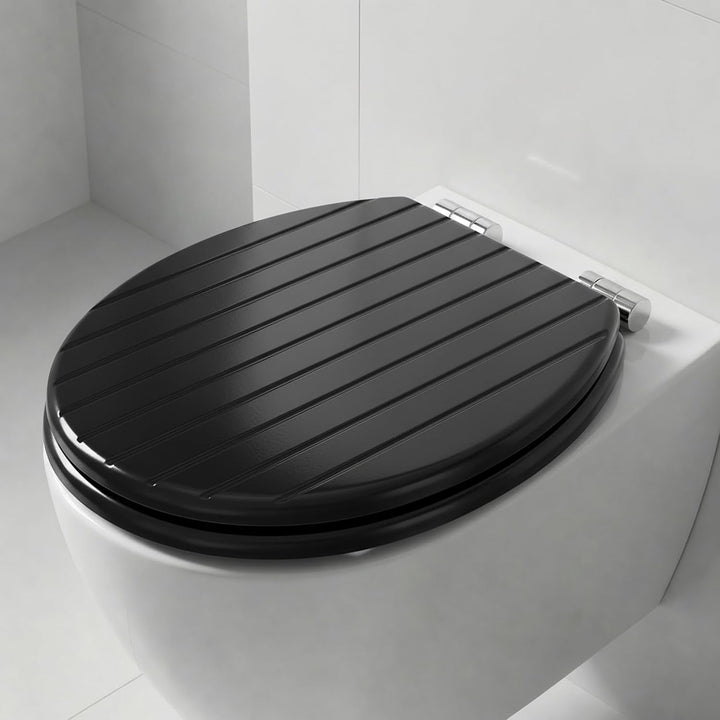 SINOBATH WC-Sitz Schwarz mit Absenkautomatik, MDF Toilettendeckel Soft Close, Matt Schwarzer Klodeck