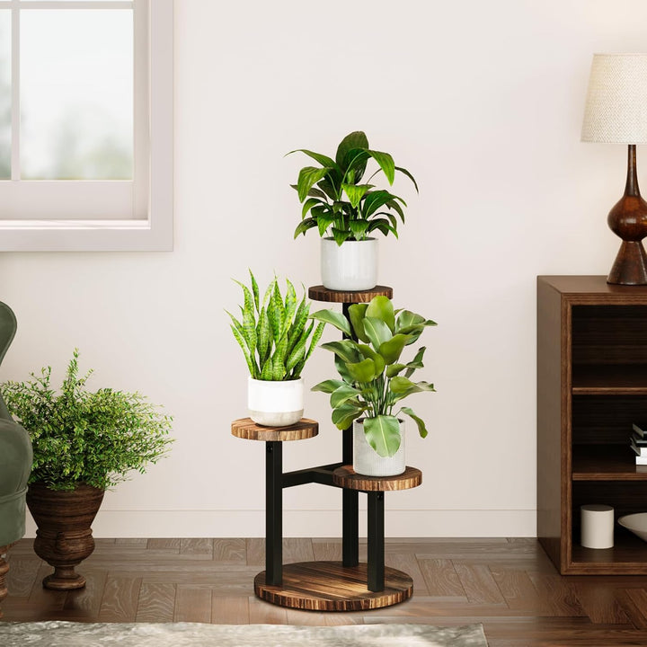 Bamworld Blumenständer Holz Pflanzenständer Pflanzenregal Indoor Blumenregal Kleines Metall Blumenst