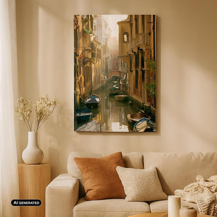 Bilder auf Leinwand Venedig Brücke Wasser Haus Leinwandbild mit Rahmen 45x80cm Wandbilder Dekoration
