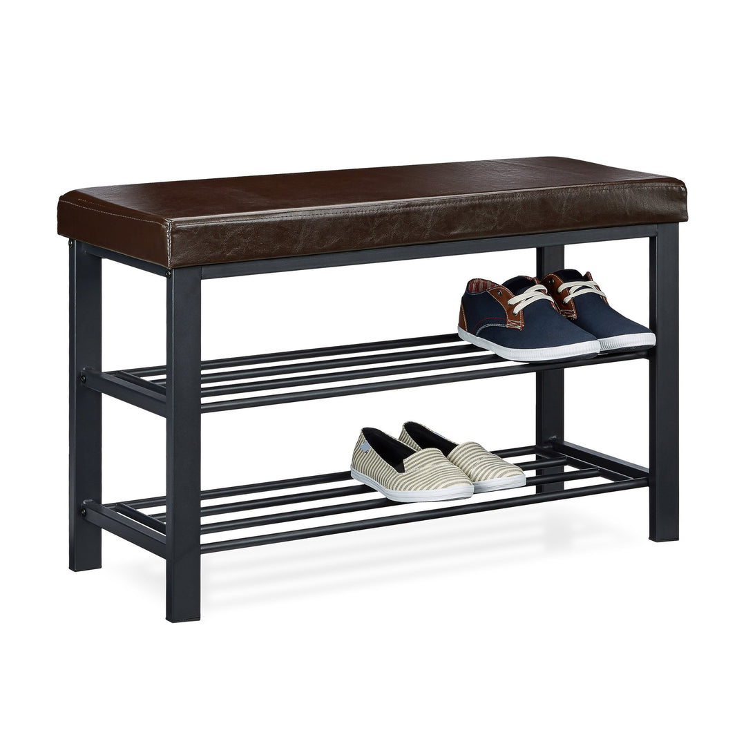 Relaxdays Schuhbank, offen, für 6-8 Paar Schuhe, Schuhregal zum Sitzen, Polsterung aus Kunstleder, H