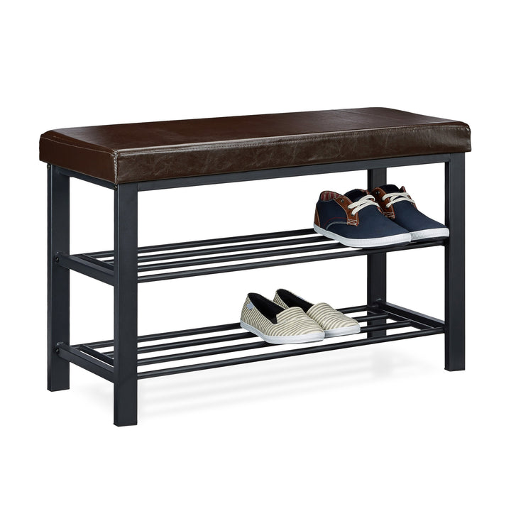 Relaxdays Schuhbank, offen, für 6-8 Paar Schuhe, Schuhregal zum Sitzen, Polsterung aus Kunstleder, H