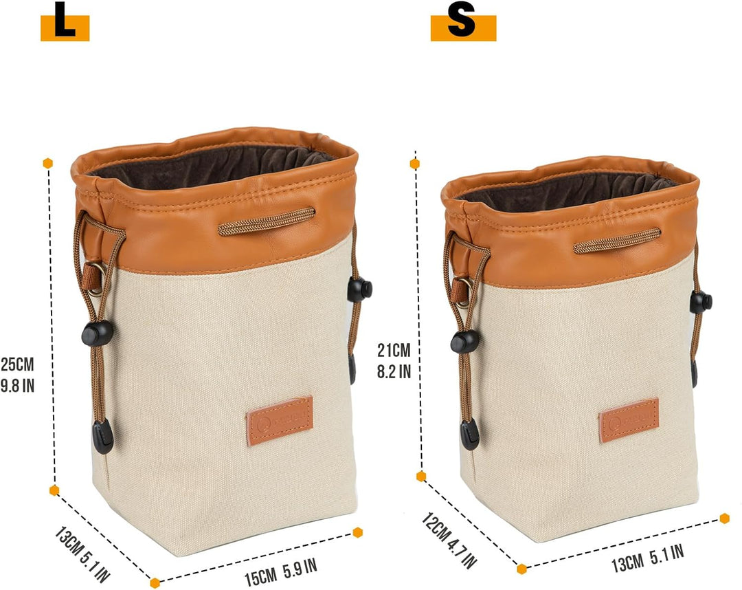 TARION Objektivbeutel mit Tragegurt, Objektivtasche aus Canvas PU Leder, Gepolstert Schutzbeutel Kam