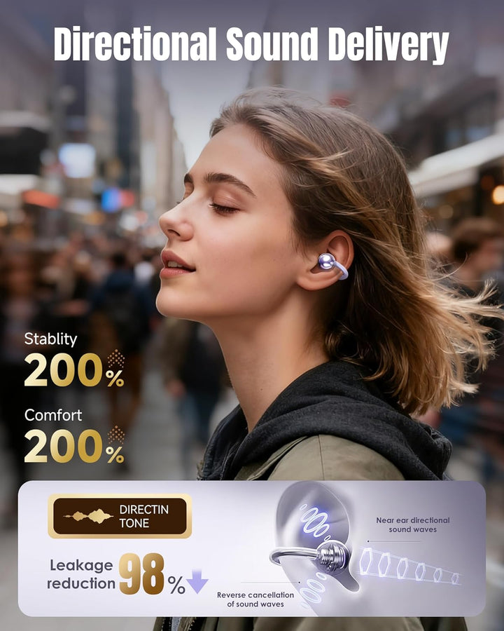 King Lucky Open-Ear-Kopfhörer Kabellos Bluetooth 6.0–Clip-On-Ohrhörer mit Mikrofon,mit Akkuanzeige,5