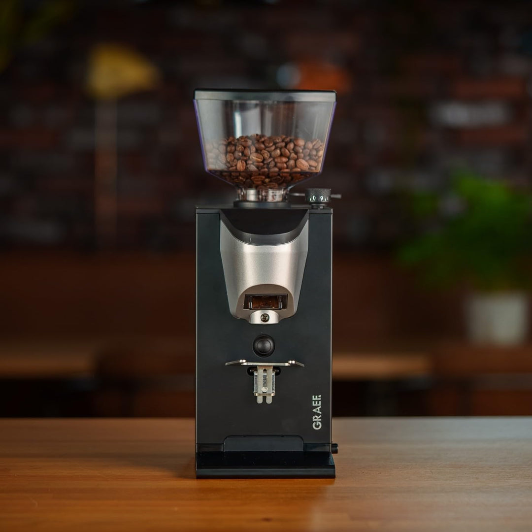 GRAEF Kaffeemühle CM1012 Schwarz, Scheibenmahlwerk mit stufenloser Mahlgradeinstellung, leiser Betri