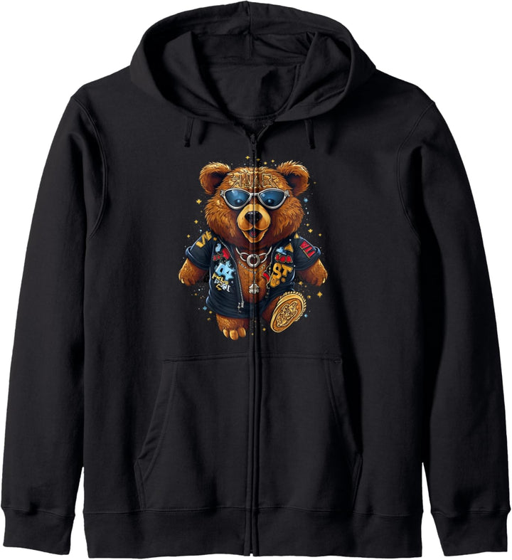 Cooler lustiger brauner Teddybär mit Sonnenbrille Zookeeper Tier Kapuzenjacke