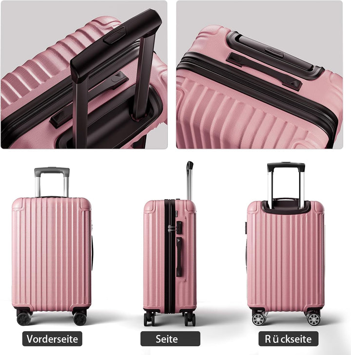 Koffer Trolley Mittelgross 66x45x27cm, Hartschalen Reisekoffer mit 4 Rollen & Zahlenschloss, leicht