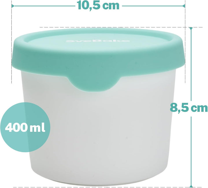 SveBake Eisbehälter für Speiseeis 400 ml, 4er-Set mit Silikon-Deckel – Eiswürfelbehälter zum Einfrie