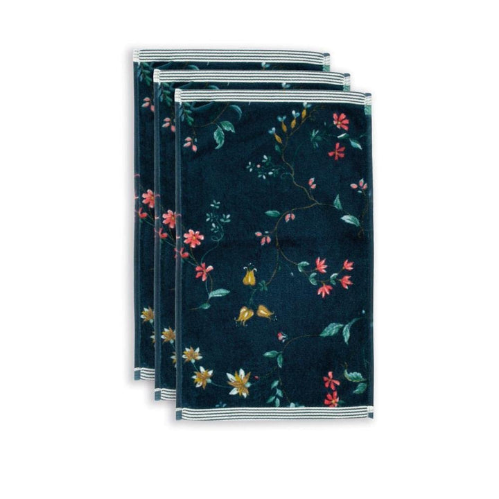 PiP Studio [W] Gästehandtücher Les Fleurs Dark Blue UV UV 30x50 Set a 3