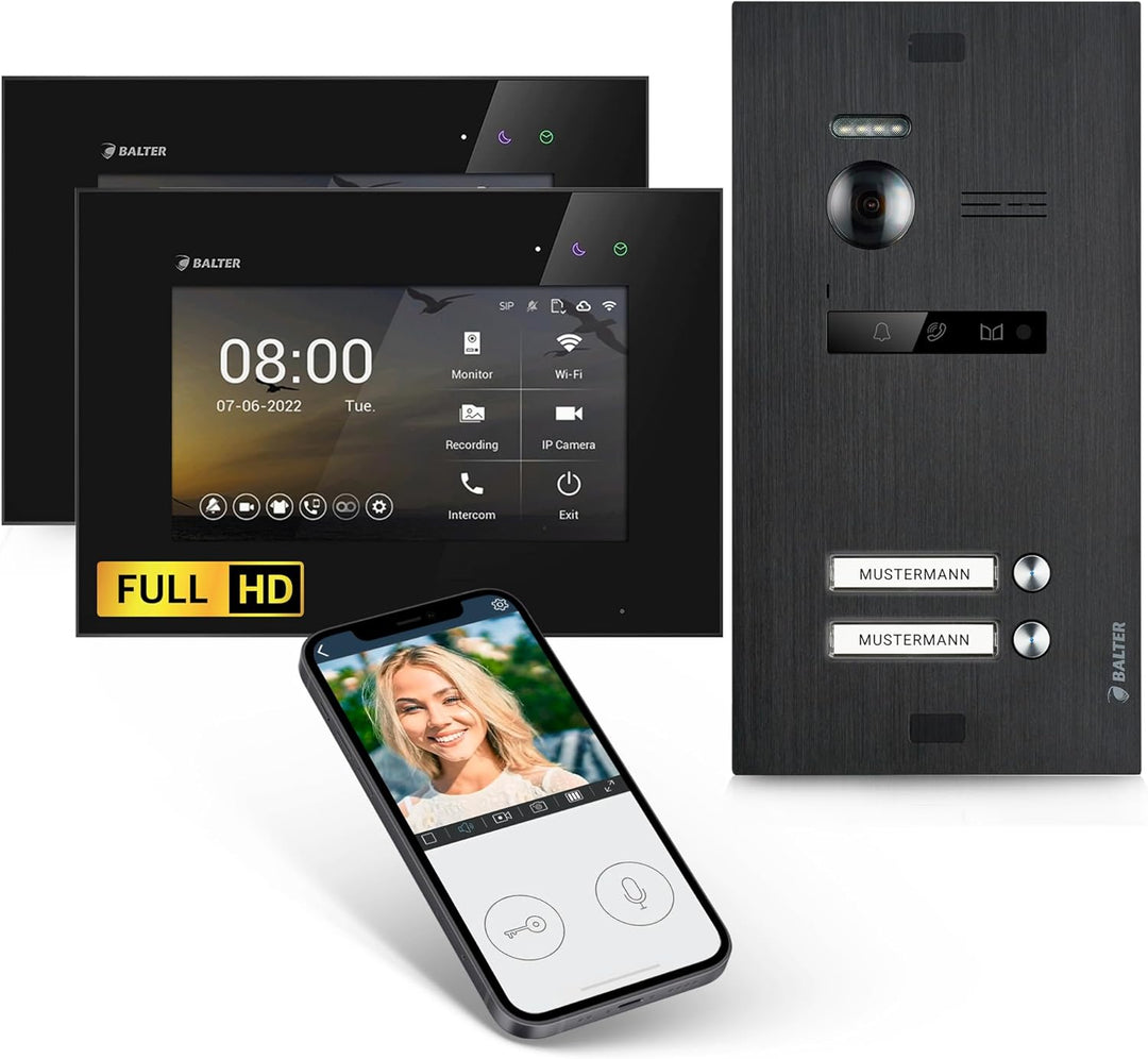 Balter EVO-HD Video Türsprechanlage, Video Türklingel mit Kamera, 2 familienhaus Klingel, Smartphone
