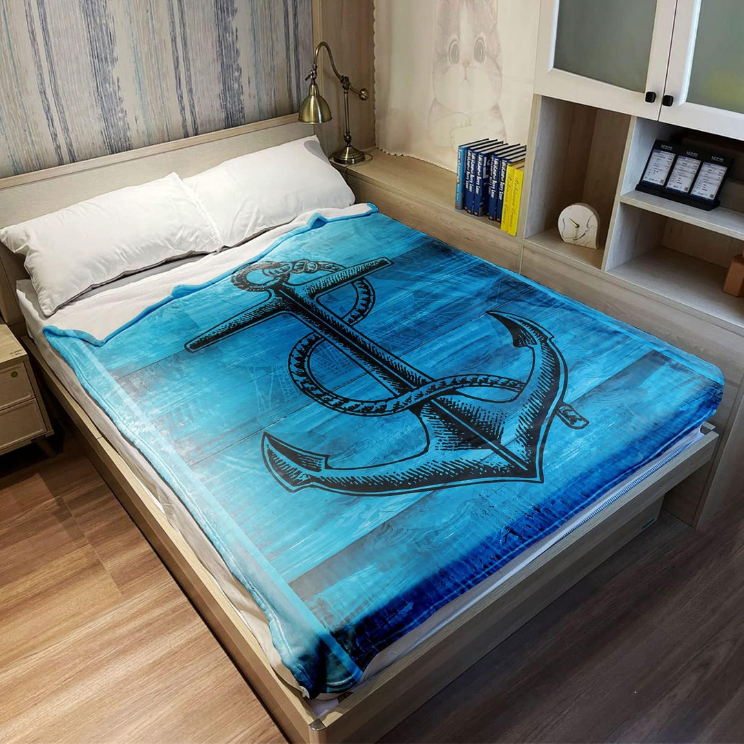 Zomer Kuscheldecke Anker Blau Flauschige Decke Mikrofaser Fleecedecke Weiche & Warme Sofadecke/Couch