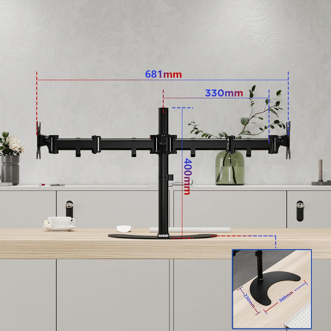 Duronic DM25D2 Monitor-Halterung 2 Monitore für 13-27 Zoll Flach & Curved Bildschirm-Halterung 8kg,