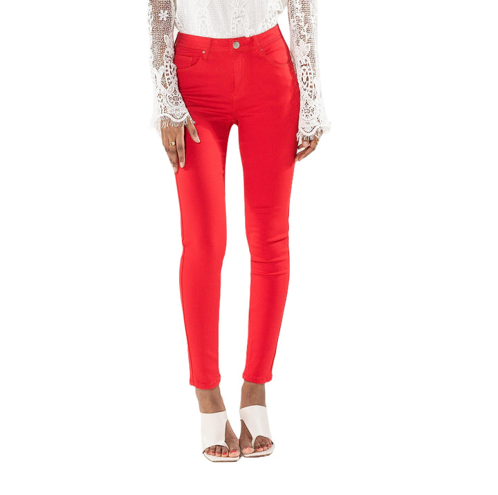 Nina Carter P106 Damen Jeanshosen Slim Fit Push-Up Skinny Jeans Mid-High Waist XS Slim Rot (P106-13)