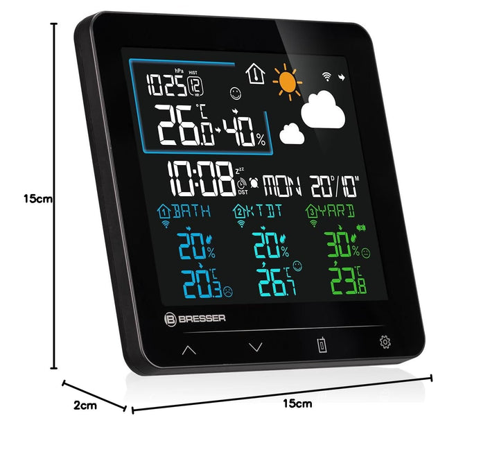 Bresser Quadro Individio Wetterstation NV mit 3 Aussensensoren, integriertem Thermo-Hygrometer, 4 Me