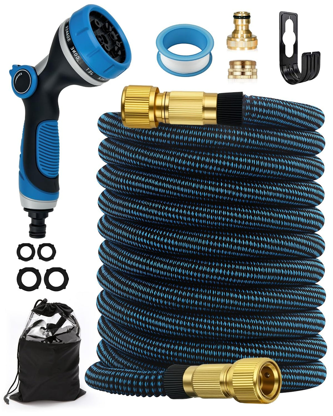 Flexibler Gartenschlauch 15M/50FT, Wasserschlauch 3/4 zoll und 1/2 zoll mit 10-Funktions-Düse, dehnb