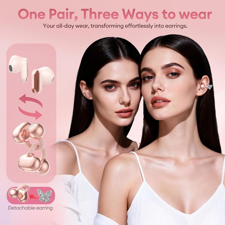 PAXA 3-in-1-Ohrringe Open Ear Kopfhörer, Stylische Modische Open Ear Kabellose Clip kopfhörer In Ear