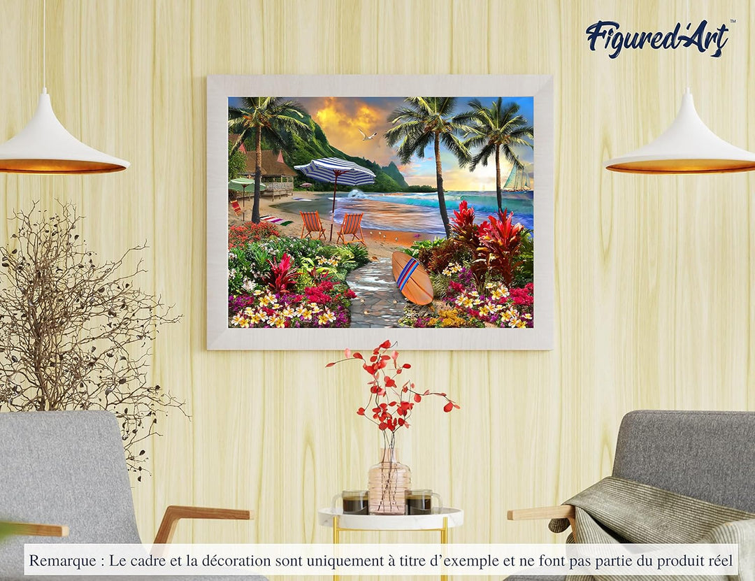 Figured'Art Malen Nach Zahlen Erwachsene Mit Rahmen Palme am Strand - Paint by Numbers Basteln DIY B